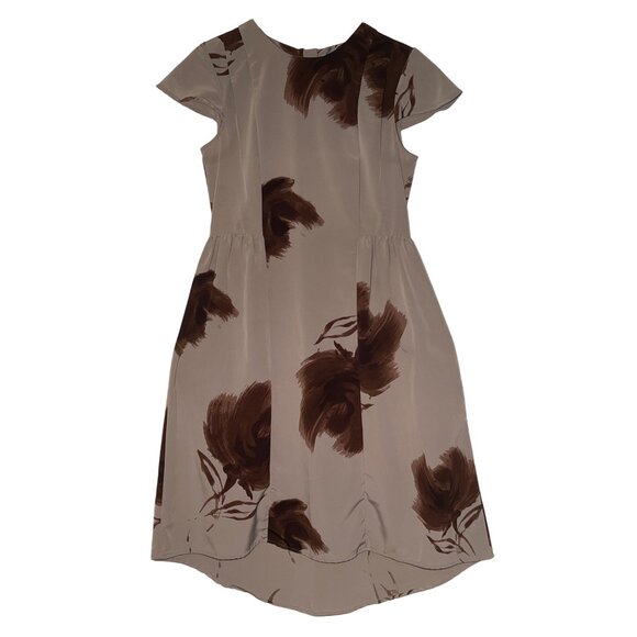Simply Vera Vera Wang  Beige & Brown Floral Dress Zip Size 2 Office Summer Hi/Lo - Picture 1 of 10